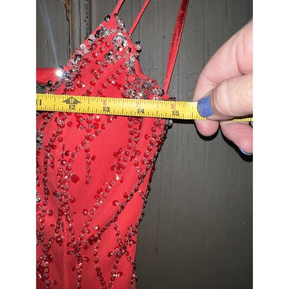 David’s Bridal Sequin Tulle Gown Prom Formal Red Orange XS Beaded - Picture 14 of 16
